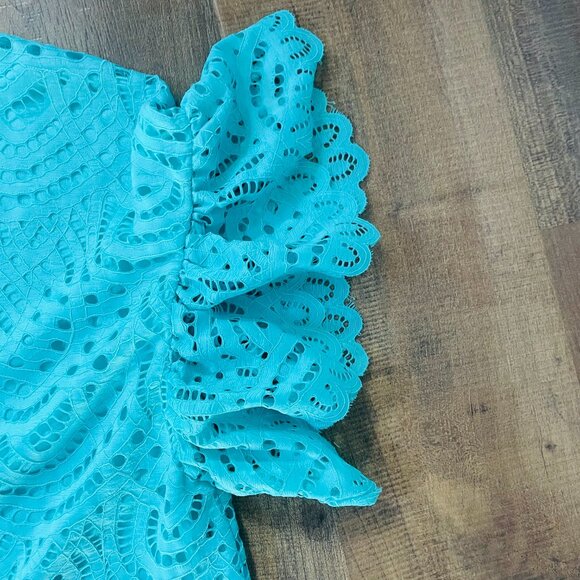 Worthington Turquoise Lace Shift Dress with Flutter Sleeves | Size Large - Picture 7 of 8